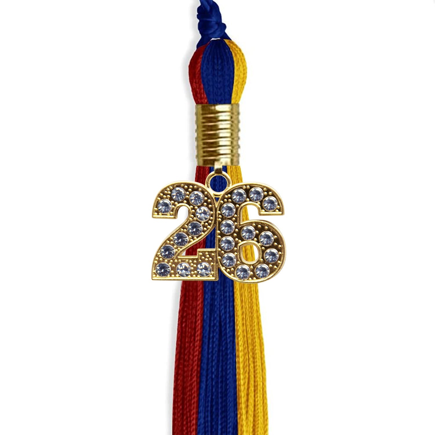 Royal Blue/Red/Gold Graduation Tassel with Gold Date Drop - Endea Graduation