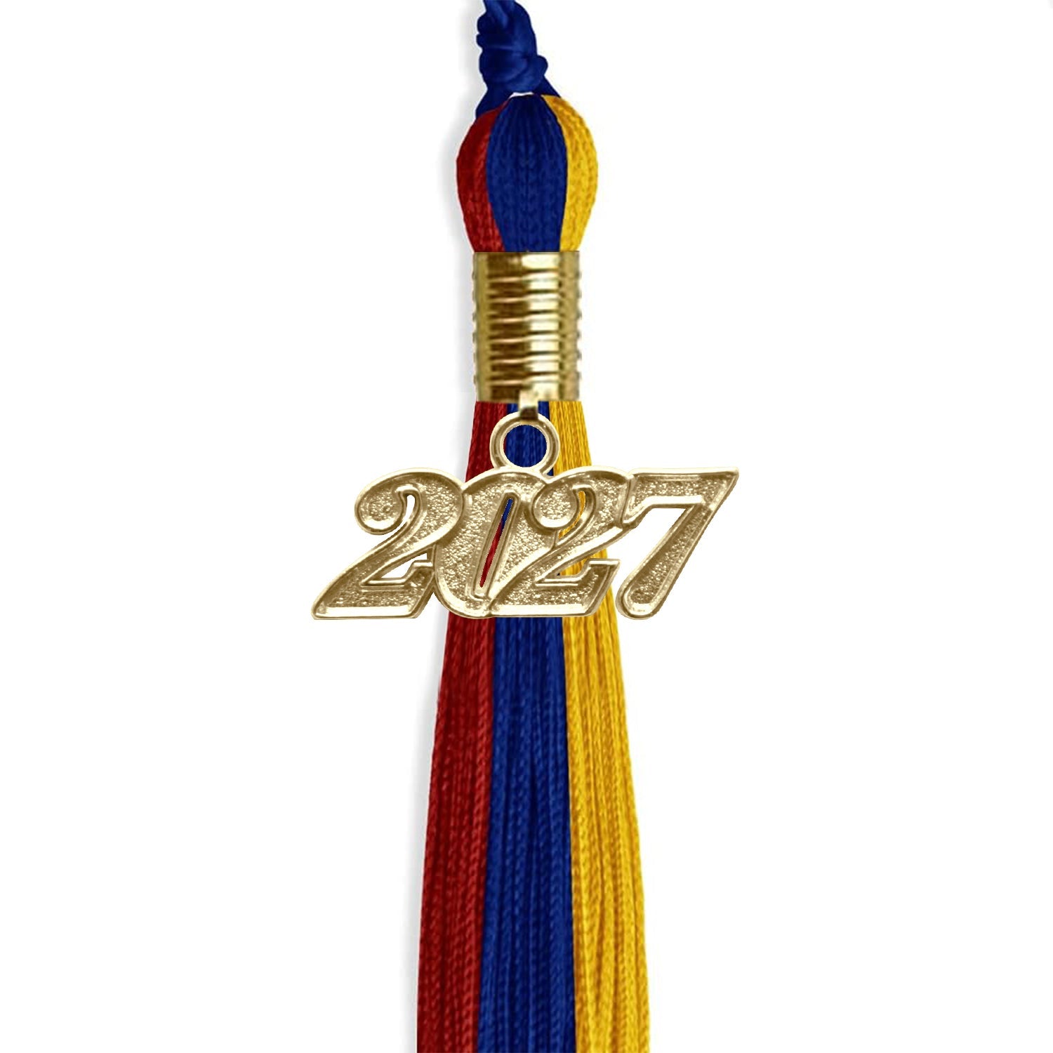 Royal Blue/Red/Gold Graduation Tassel with Gold Date Drop - Endea Graduation