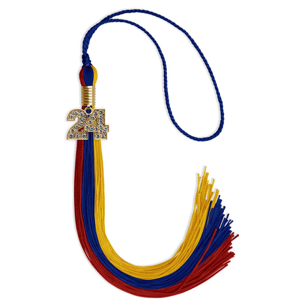 Royal Blue/Red/Gold Graduation Tassel with Gold Date Drop - Endea Graduation