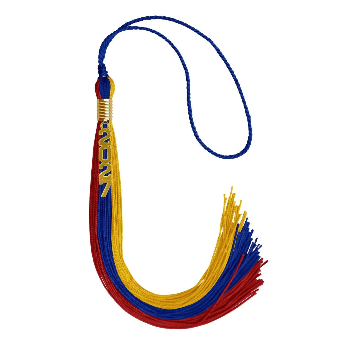 Royal Blue/Red/Gold Graduation Tassel with Gold Stacked Date Drop - Endea Graduation