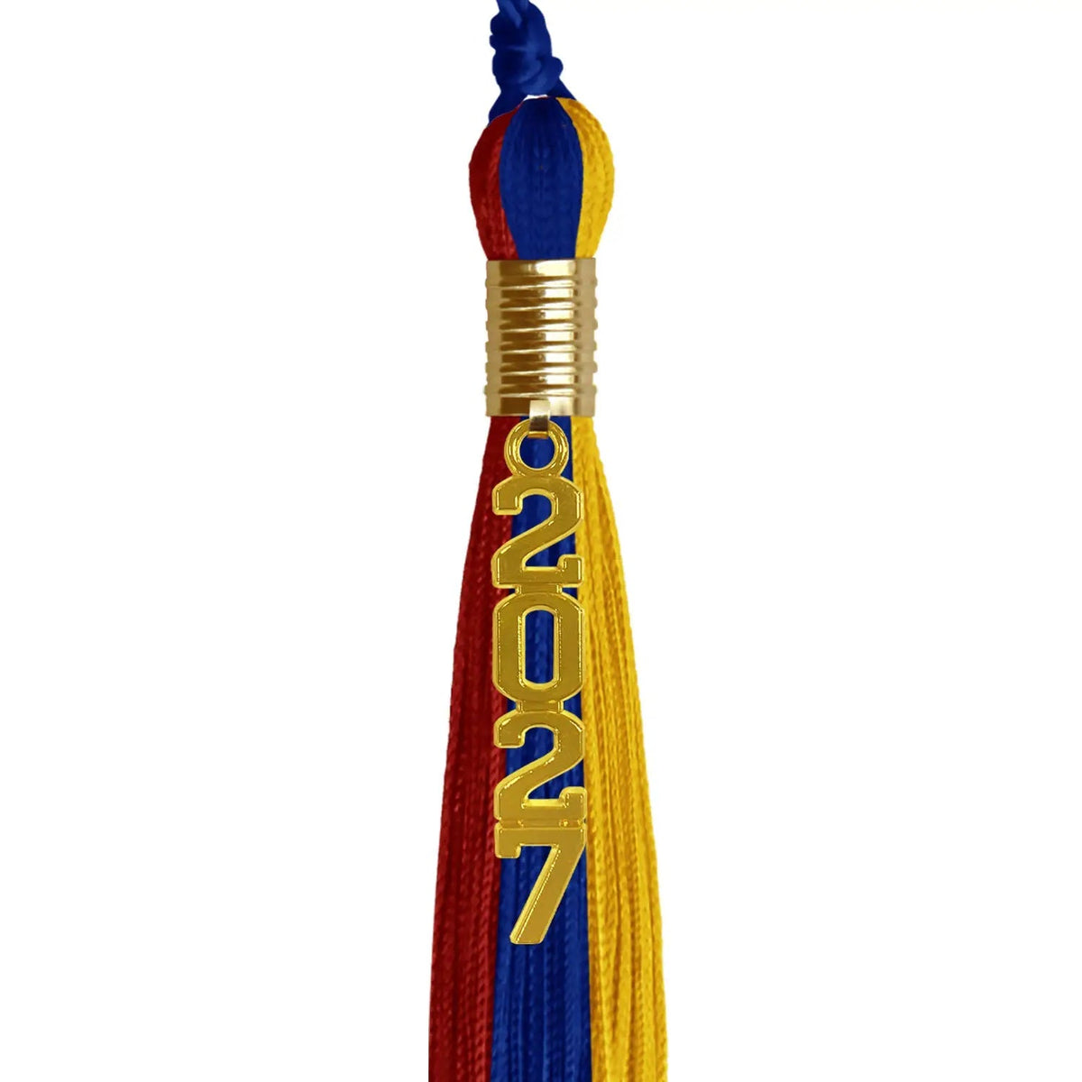 Royal Blue/Red/Gold Graduation Tassel with Gold Stacked Date Drop - Endea Graduation