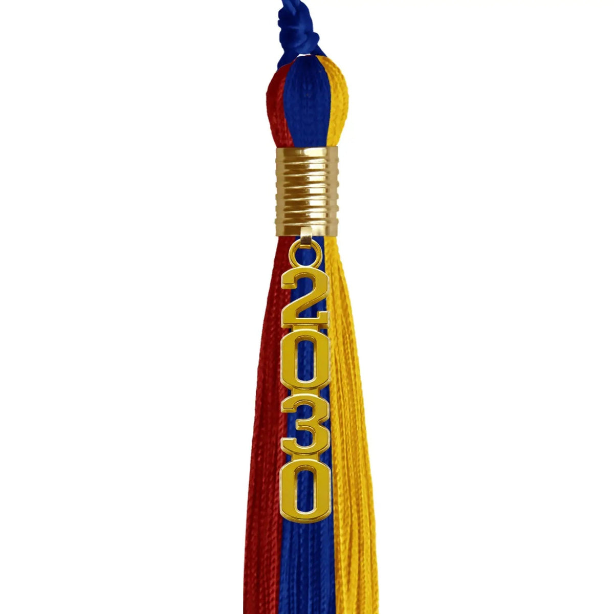 Royal Blue/Red/Gold Graduation Tassel with Gold Stacked Date Drop - Endea Graduation