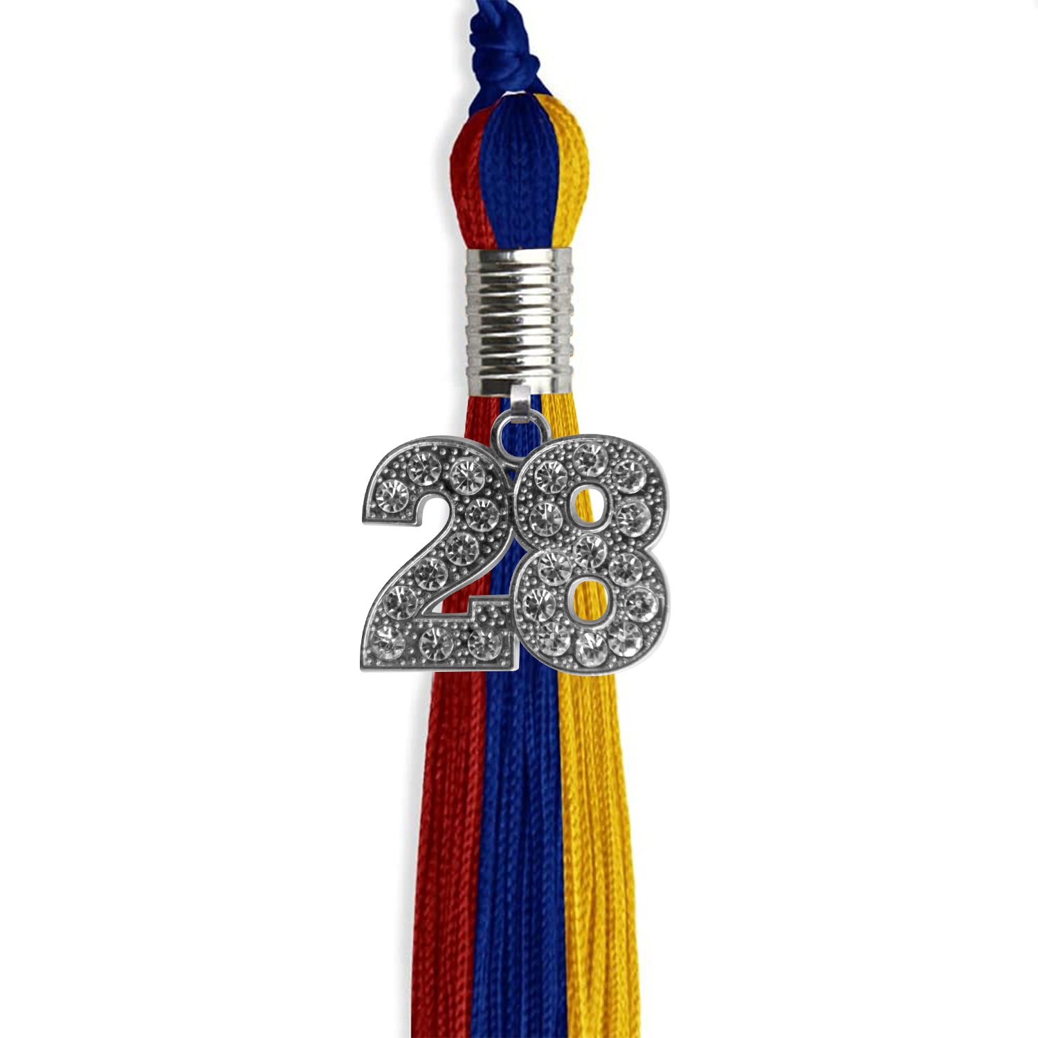 Royal Blue/Red/Gold Graduation Tassel with Silver Date Drop - Endea Graduation