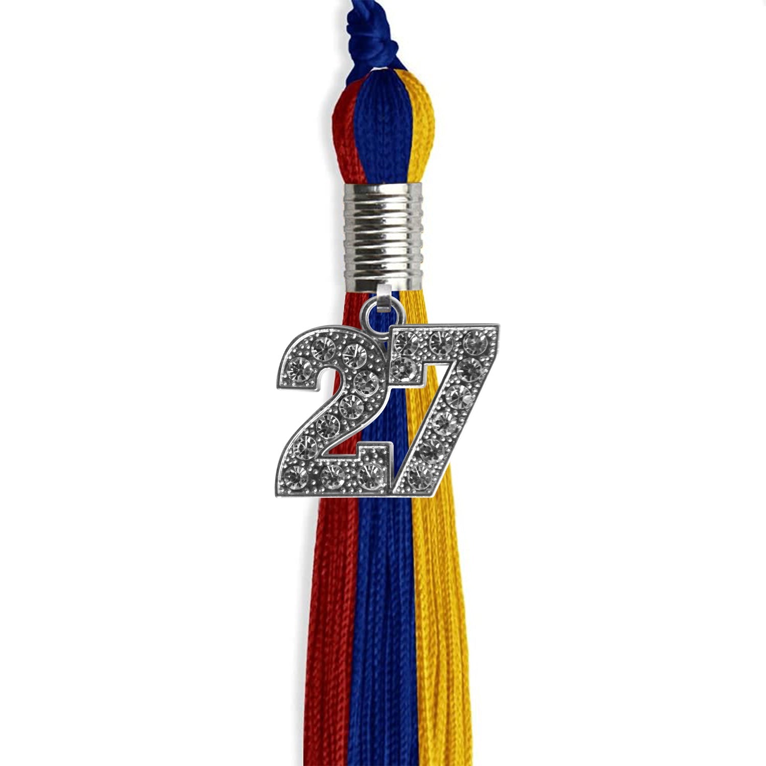 Royal Blue/Red/Gold Graduation Tassel with Silver Date Drop - Endea Graduation