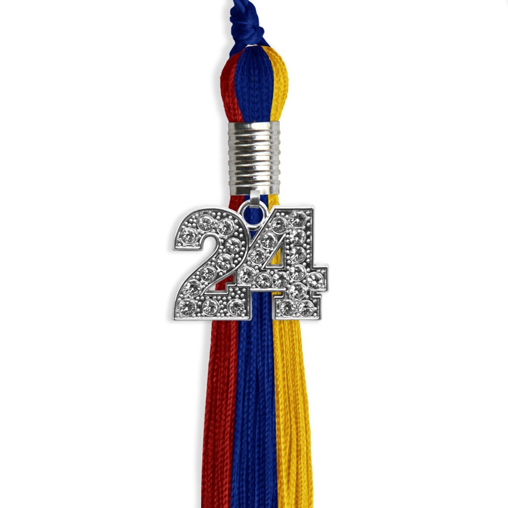 Royal Blue/Red/Gold Graduation Tassel with Silver Date Drop - Endea Graduation