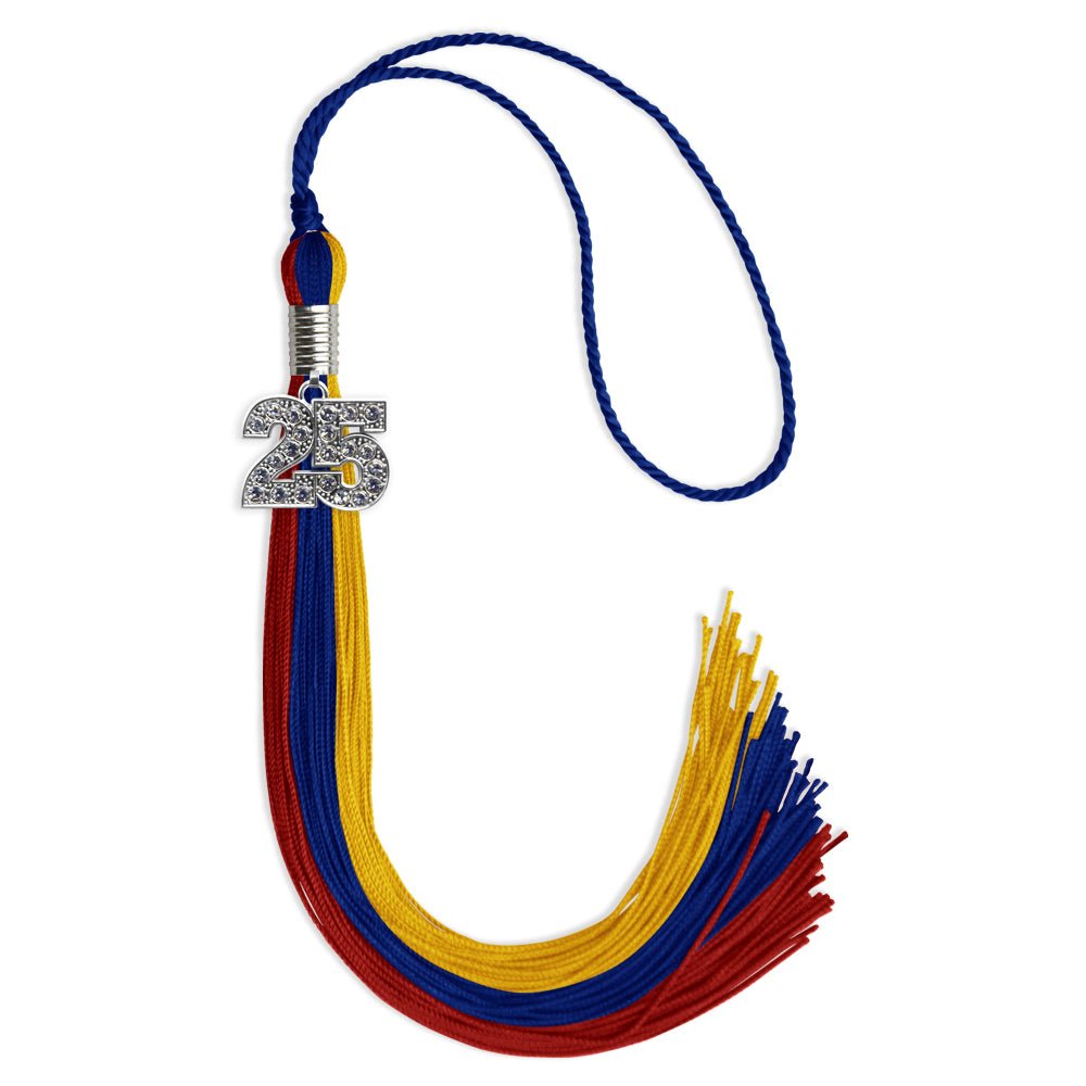 Royal Blue/Red/Gold Graduation Tassel with Silver Date Drop - Endea Graduation