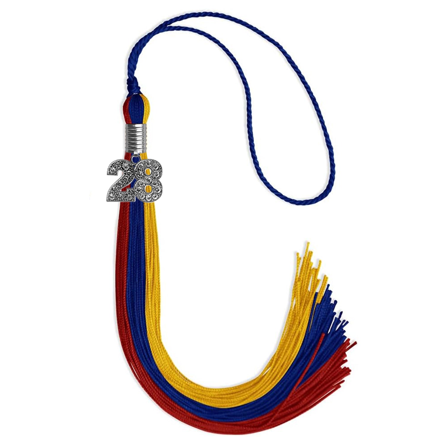 Royal Blue/Red/Gold Graduation Tassel with Silver Date Drop - Endea Graduation