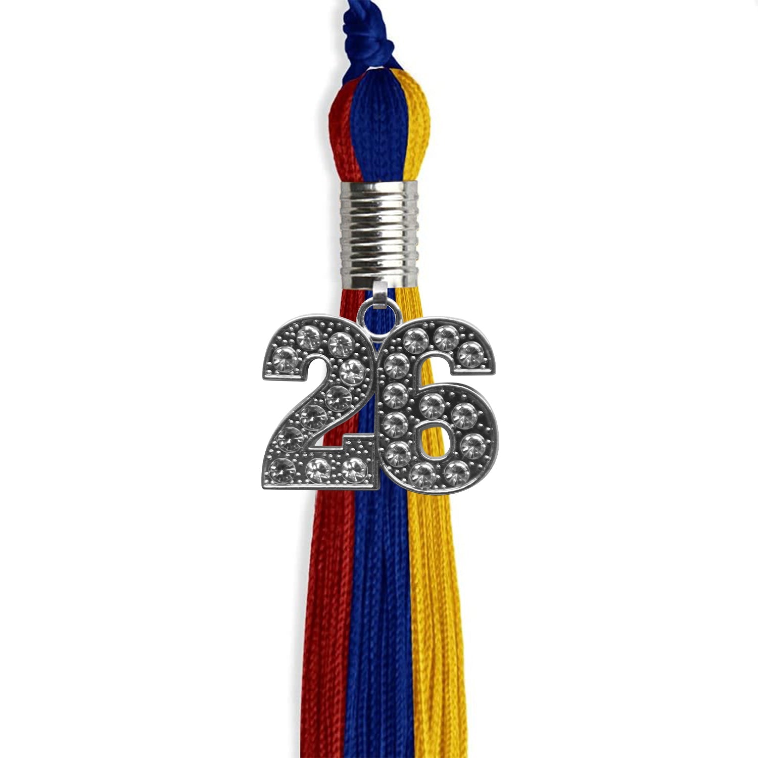 Royal Blue/Red/Gold Graduation Tassel with Silver Date Drop - Endea Graduation