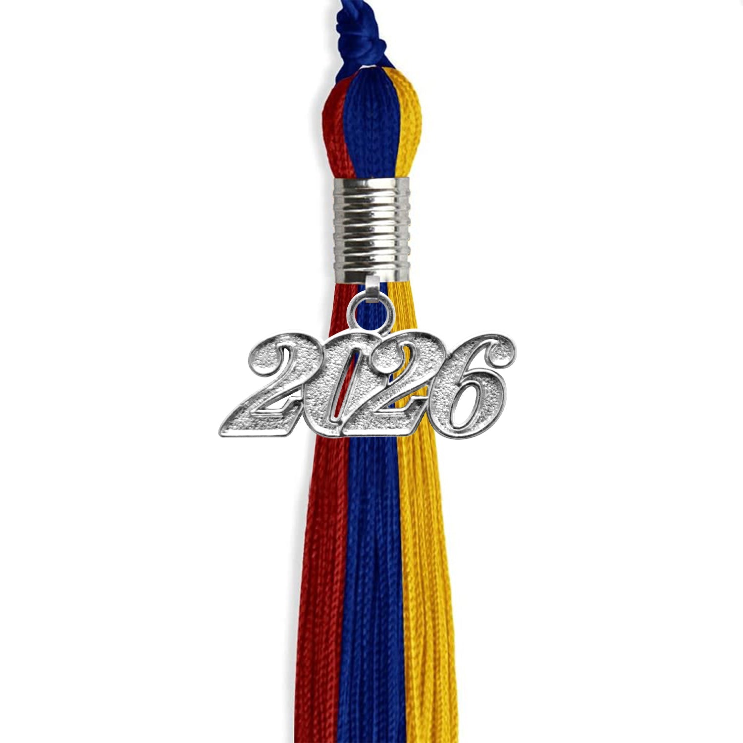 Royal Blue/Red/Gold Graduation Tassel with Silver Date Drop - Endea Graduation