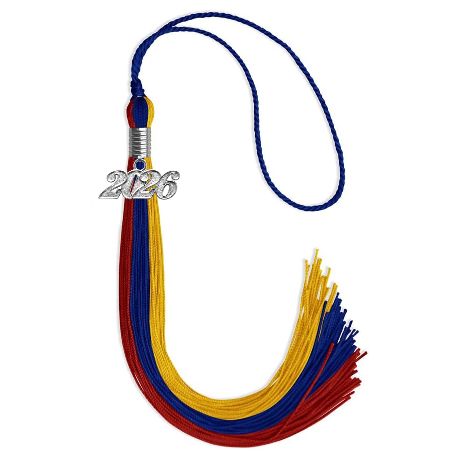 Royal Blue/Red/Gold Graduation Tassel with Silver Date Drop - Endea Graduation