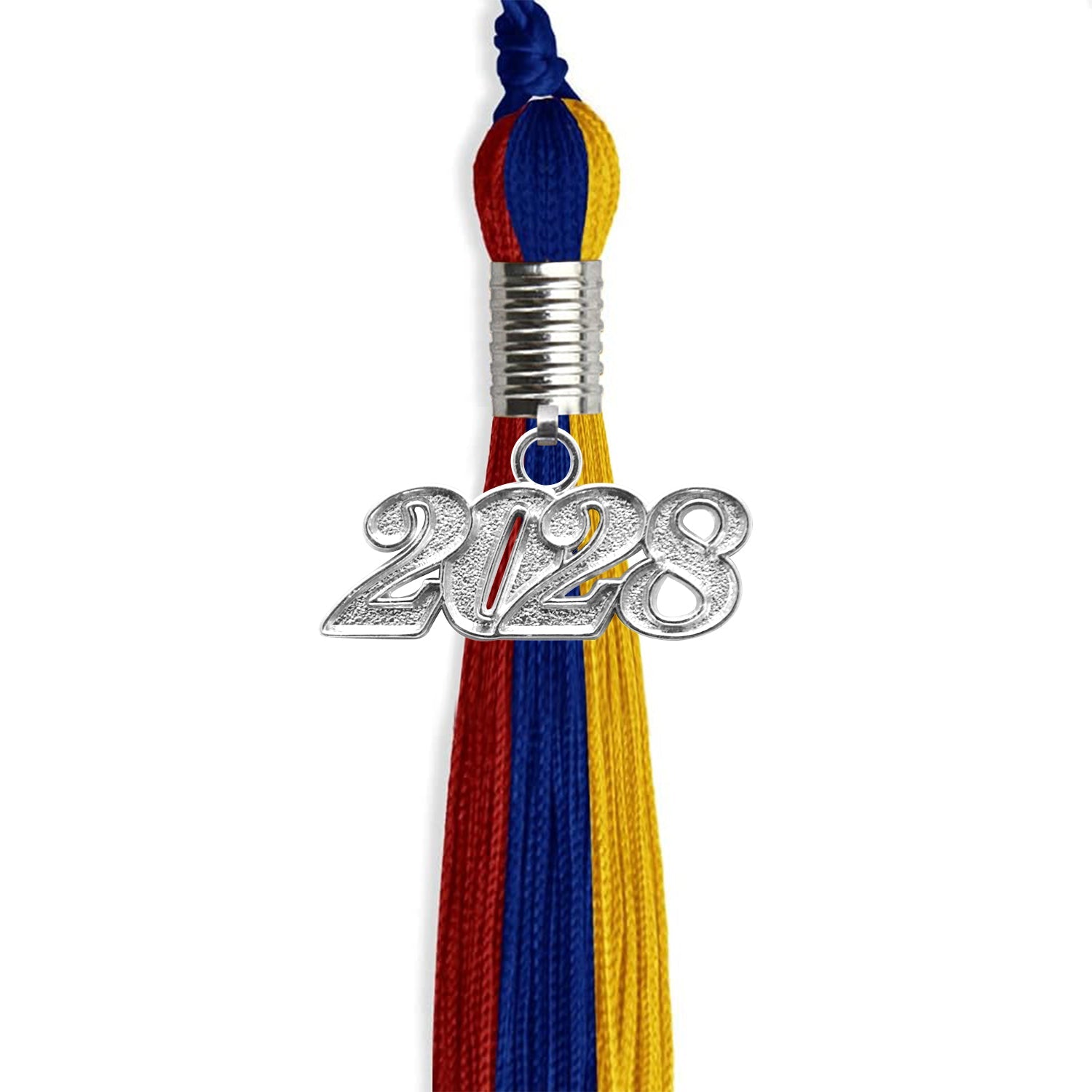 Royal Blue/Red/Gold Graduation Tassel with Silver Date Drop - Endea Graduation