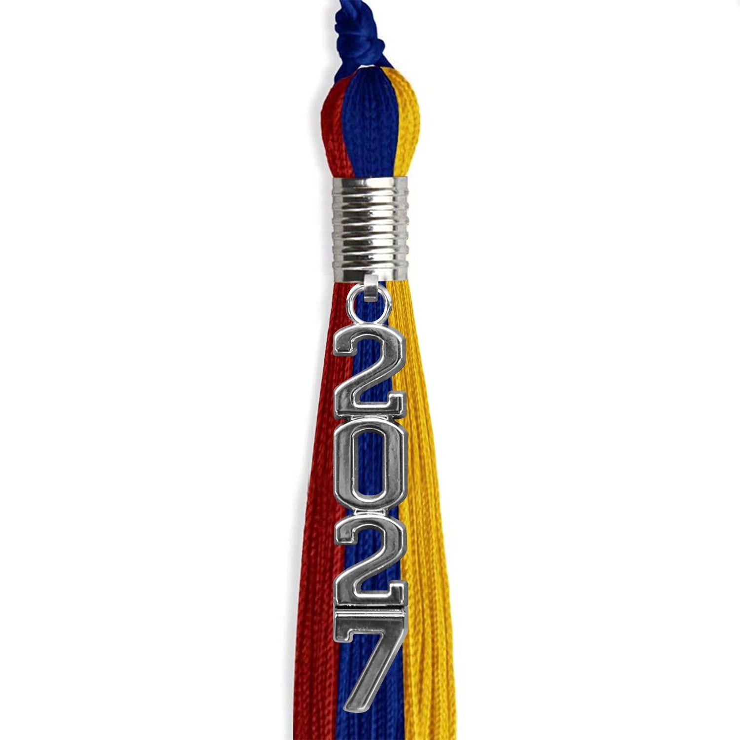 Royal Blue/Red/Gold Graduation Tassel with Silver Stacked Date Drop - Endea Graduation