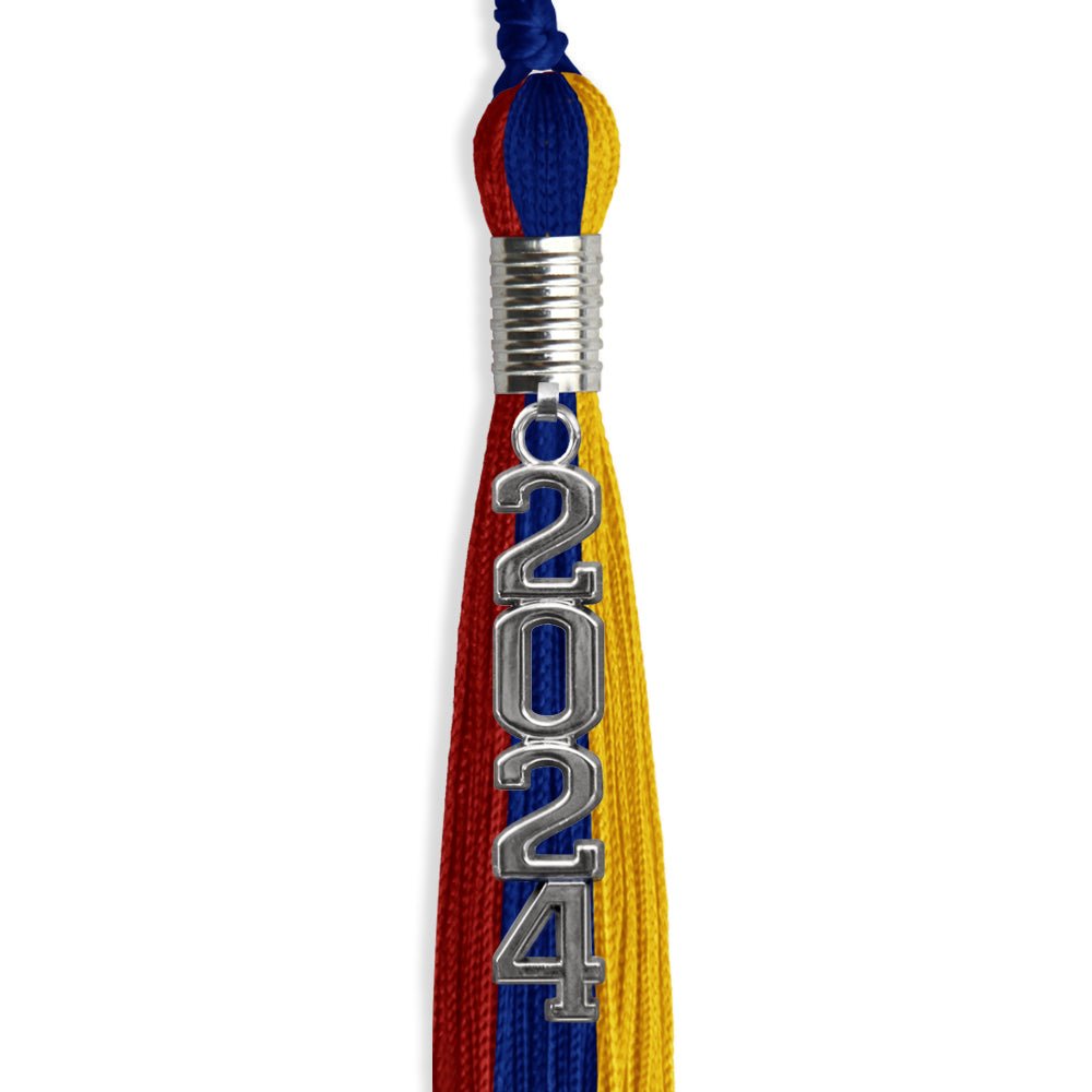 Royal Blue/Red/Gold Graduation Tassel with Silver Stacked Date Drop - Endea Graduation