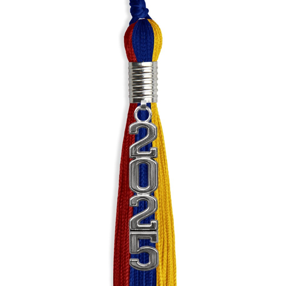 Royal Blue/Red/Gold Graduation Tassel with Silver Stacked Date Drop - Endea Graduation