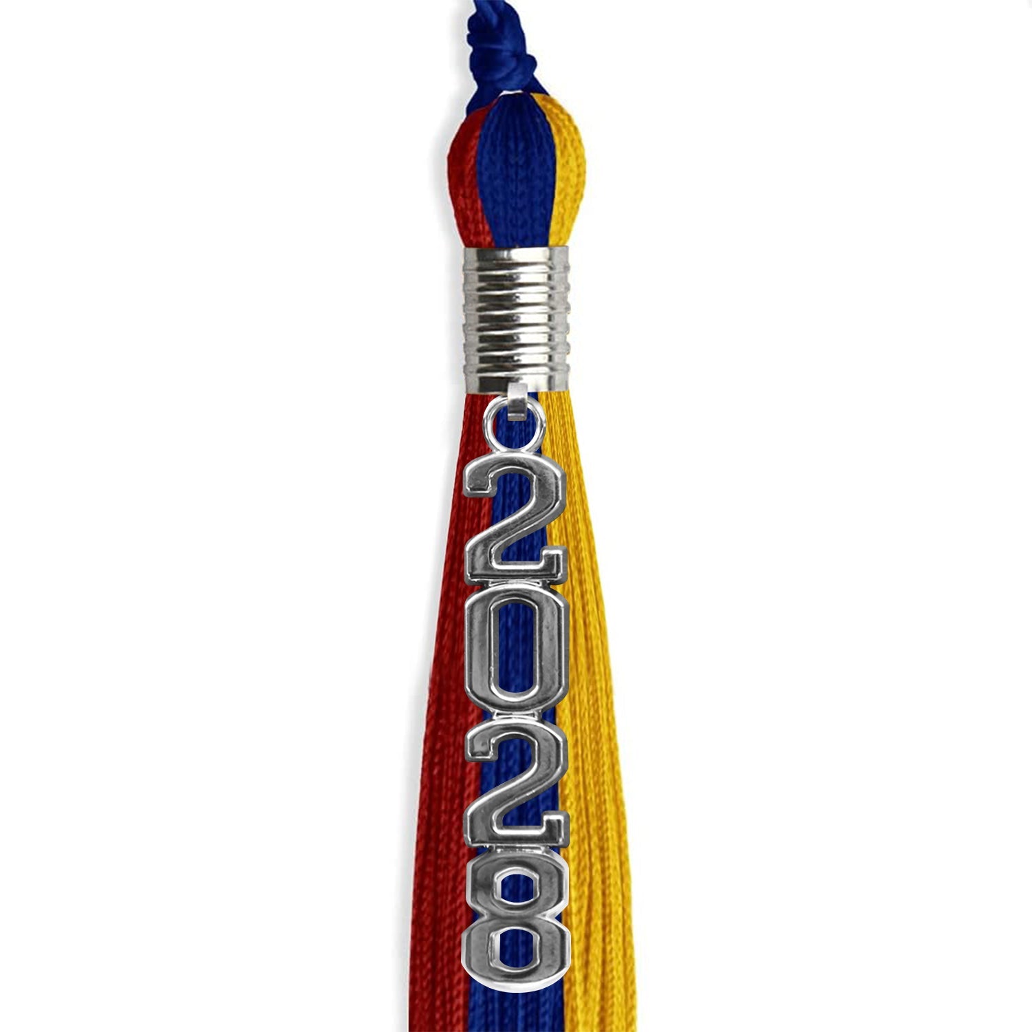 Royal Blue/Red/Gold Graduation Tassel with Silver Stacked Date Drop - Endea Graduation