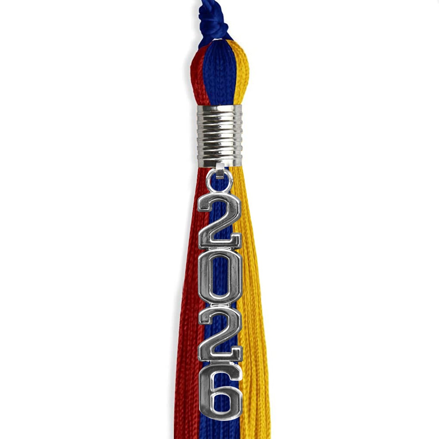 Royal Blue/Red/Gold Graduation Tassel with Silver Stacked Date Drop - Endea Graduation