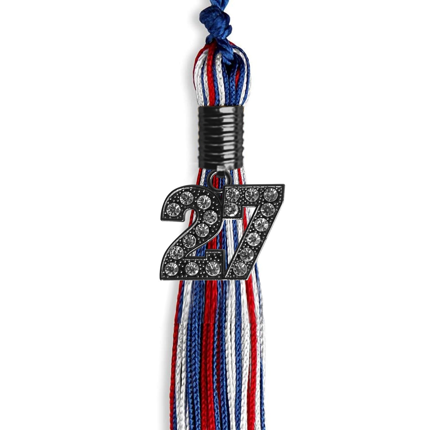 Royal Blue/Red/White Mixed Color Graduation Tassel with Black Date Drop - Endea Graduation