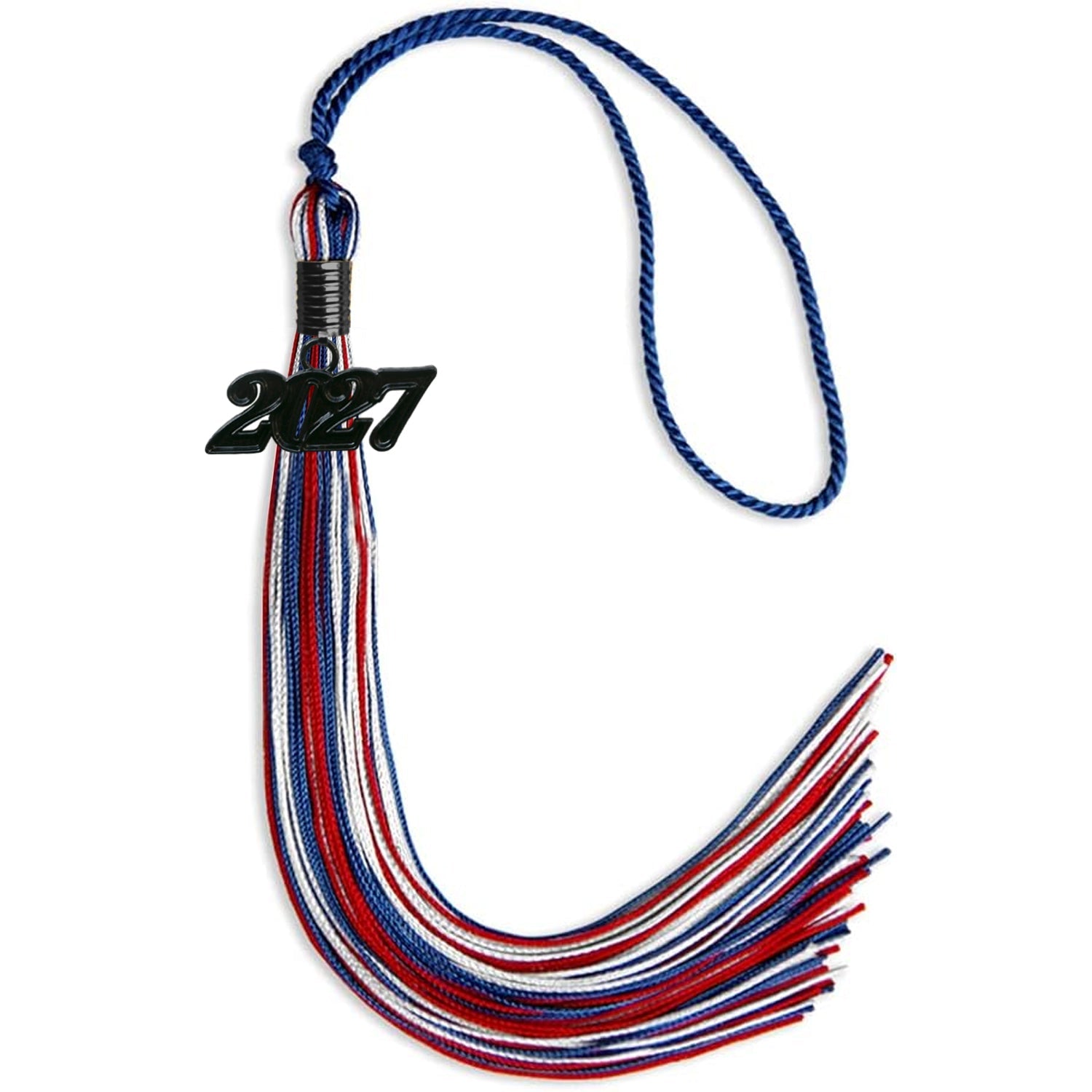 Royal Blue/Red/White Mixed Color Graduation Tassel with Black Date Drop - Endea Graduation