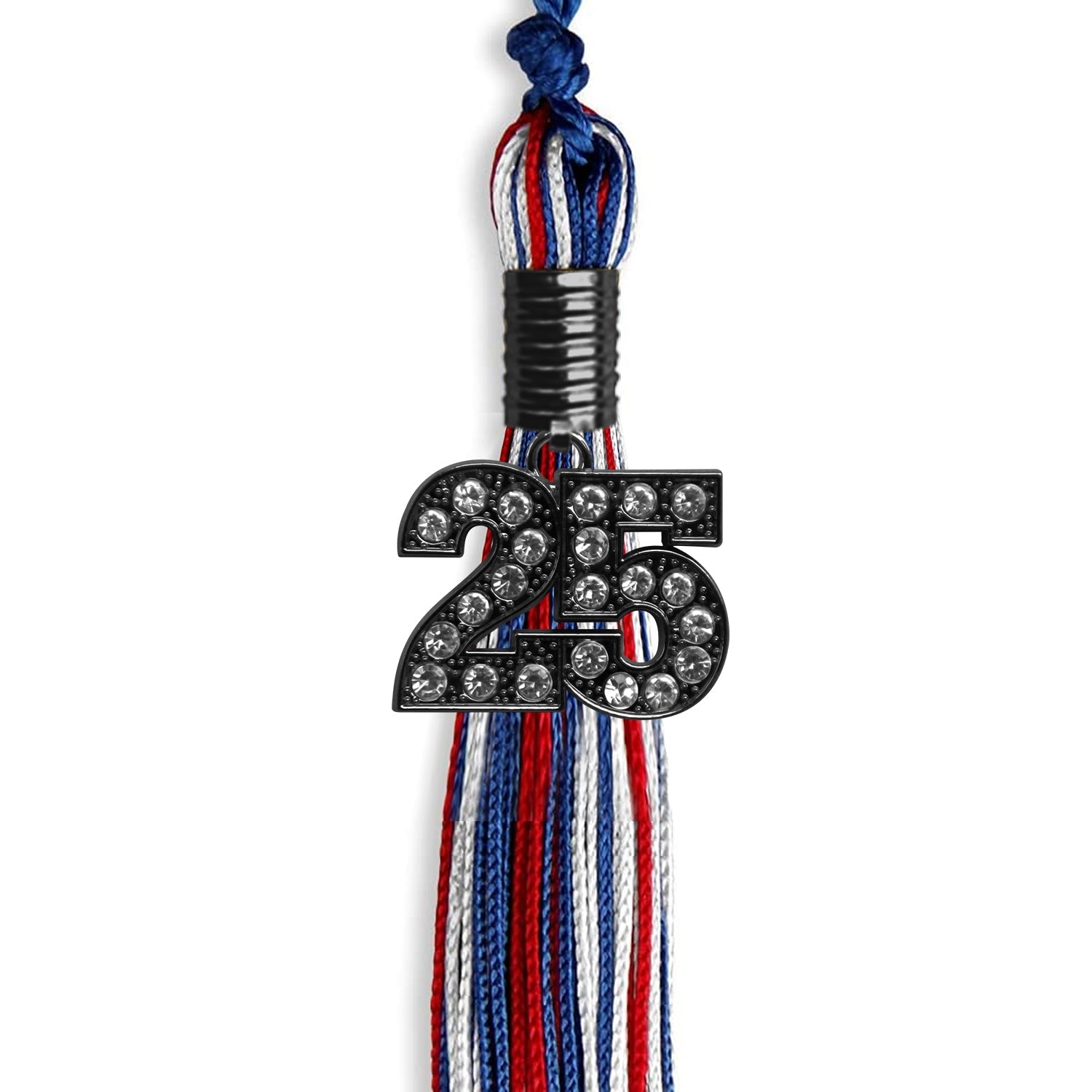 Royal Blue/Red/White Mixed Color Graduation Tassel with Black Date Drop - Endea Graduation