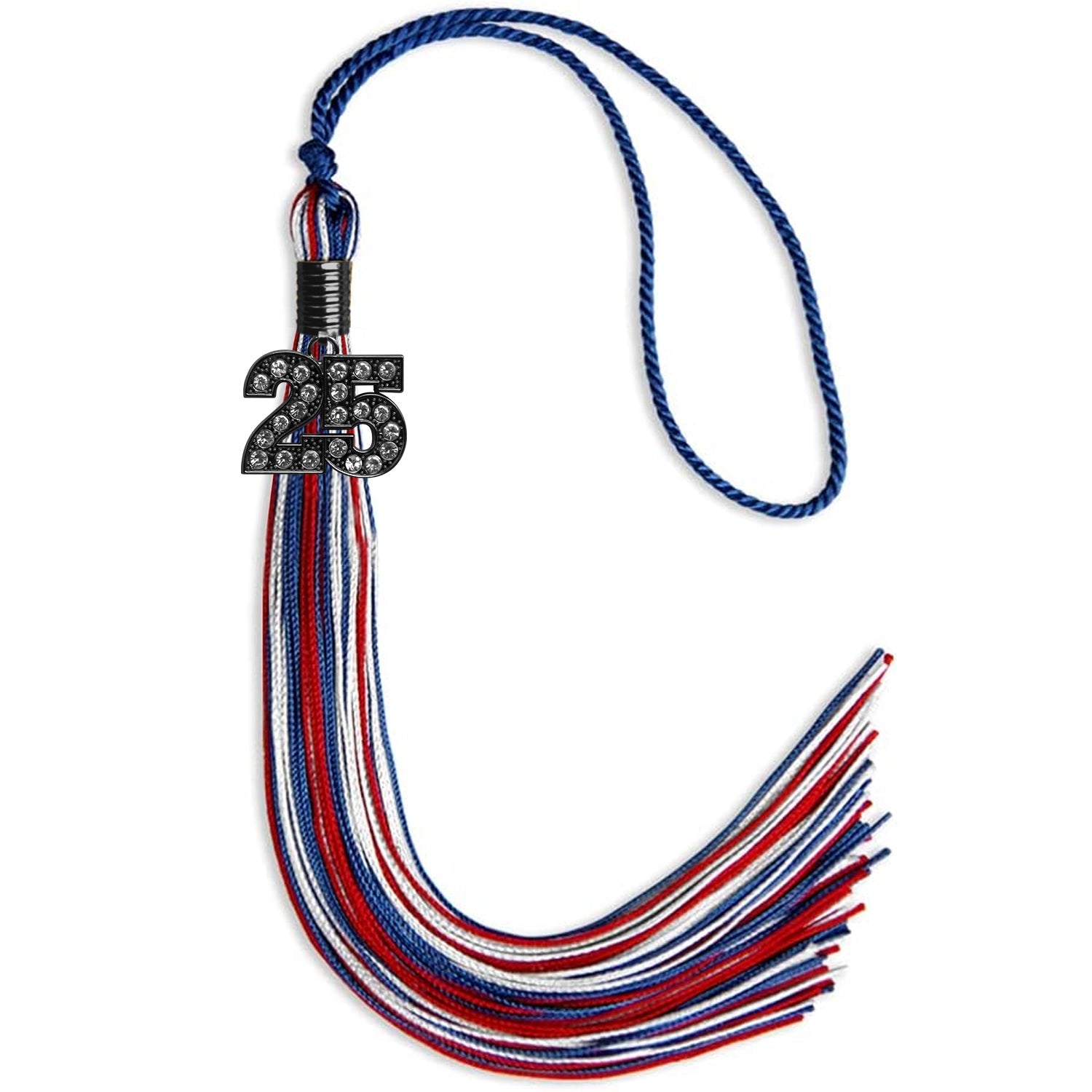 Royal Blue/Red/White Mixed Color Graduation Tassel with Black Date Drop - Endea Graduation