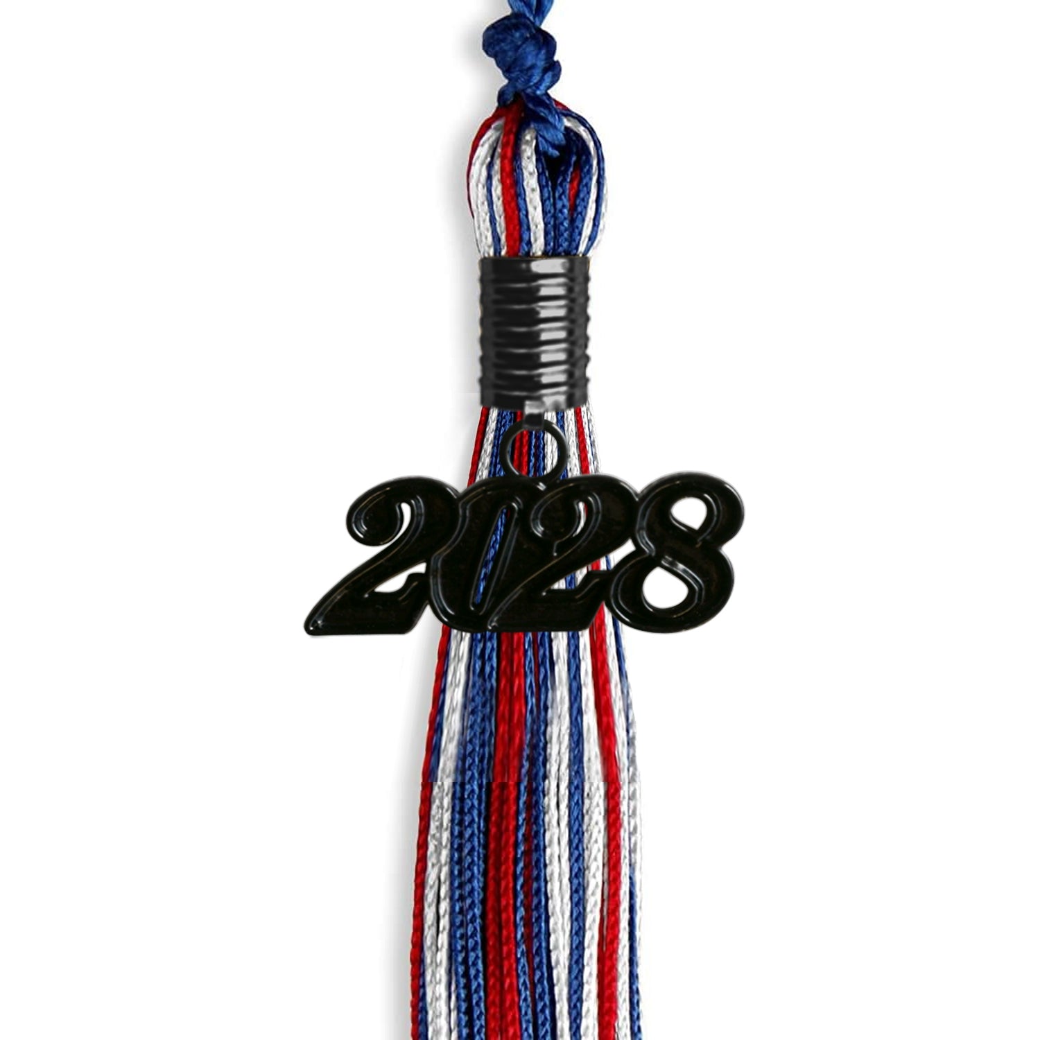 Royal Blue/Red/White Mixed Color Graduation Tassel with Black Date Drop - Endea Graduation