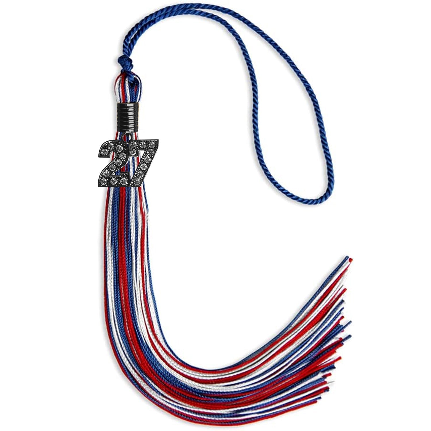 Royal Blue/Red/White Mixed Color Graduation Tassel with Black Date Drop - Endea Graduation