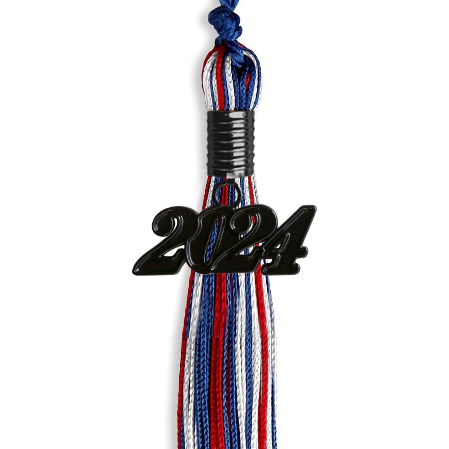 Royal Blue/Red/White Mixed Color Graduation Tassel with Black Date Drop - Endea Graduation