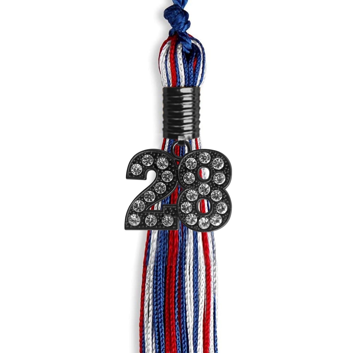 Royal Blue/Red/White Mixed Color Graduation Tassel with Black Date Drop - Endea Graduation