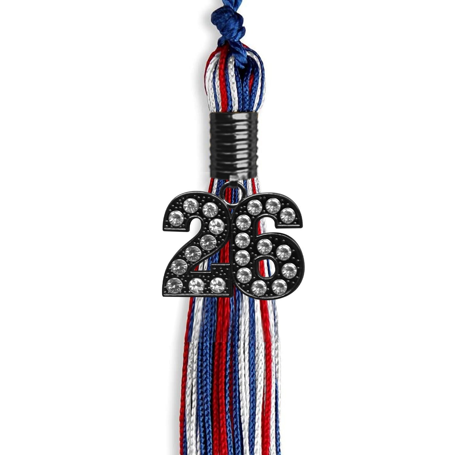 Royal Blue/Red/White Mixed Color Graduation Tassel with Black Date Drop - Endea Graduation