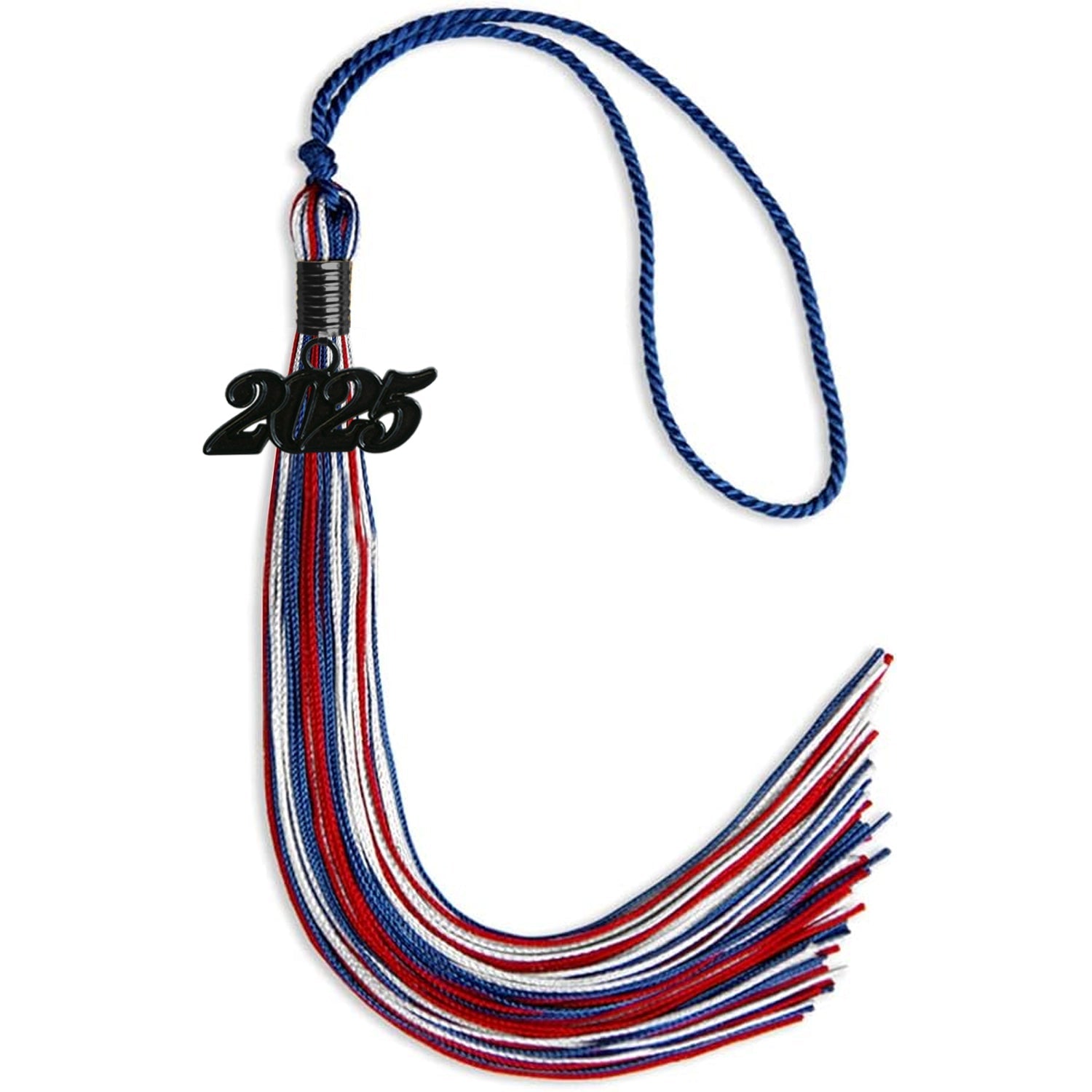 Royal Blue/Red/White Mixed Color Graduation Tassel with Black Date Drop - Endea Graduation