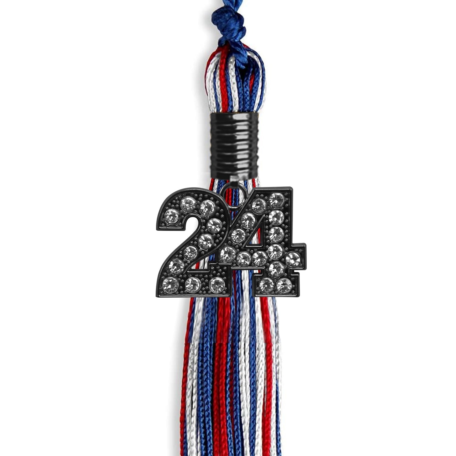 Royal Blue/Red/White Mixed Color Graduation Tassel with Black Date Drop - Endea Graduation