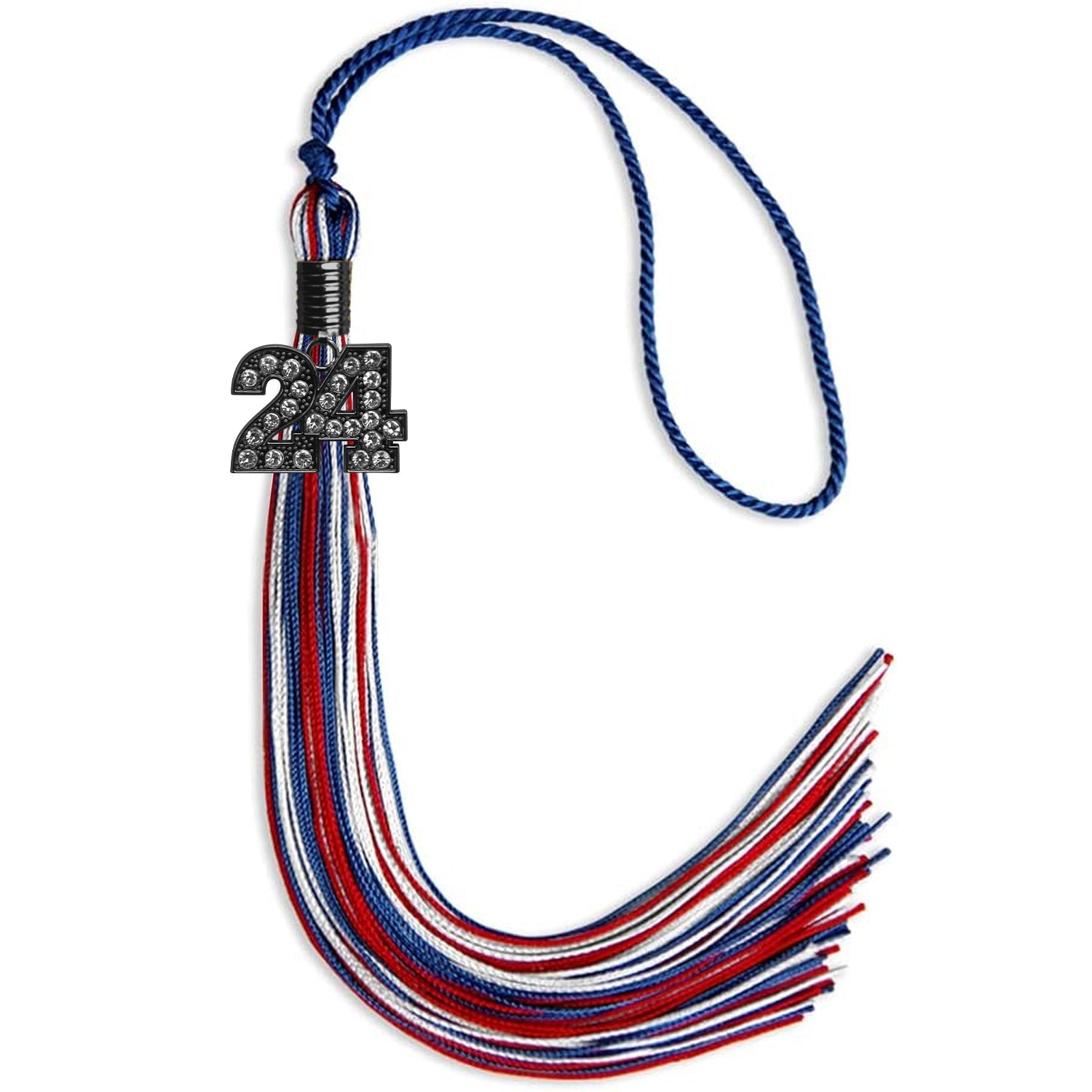 Royal Blue/Red/White Mixed Color Graduation Tassel with Black Date Drop - Endea Graduation