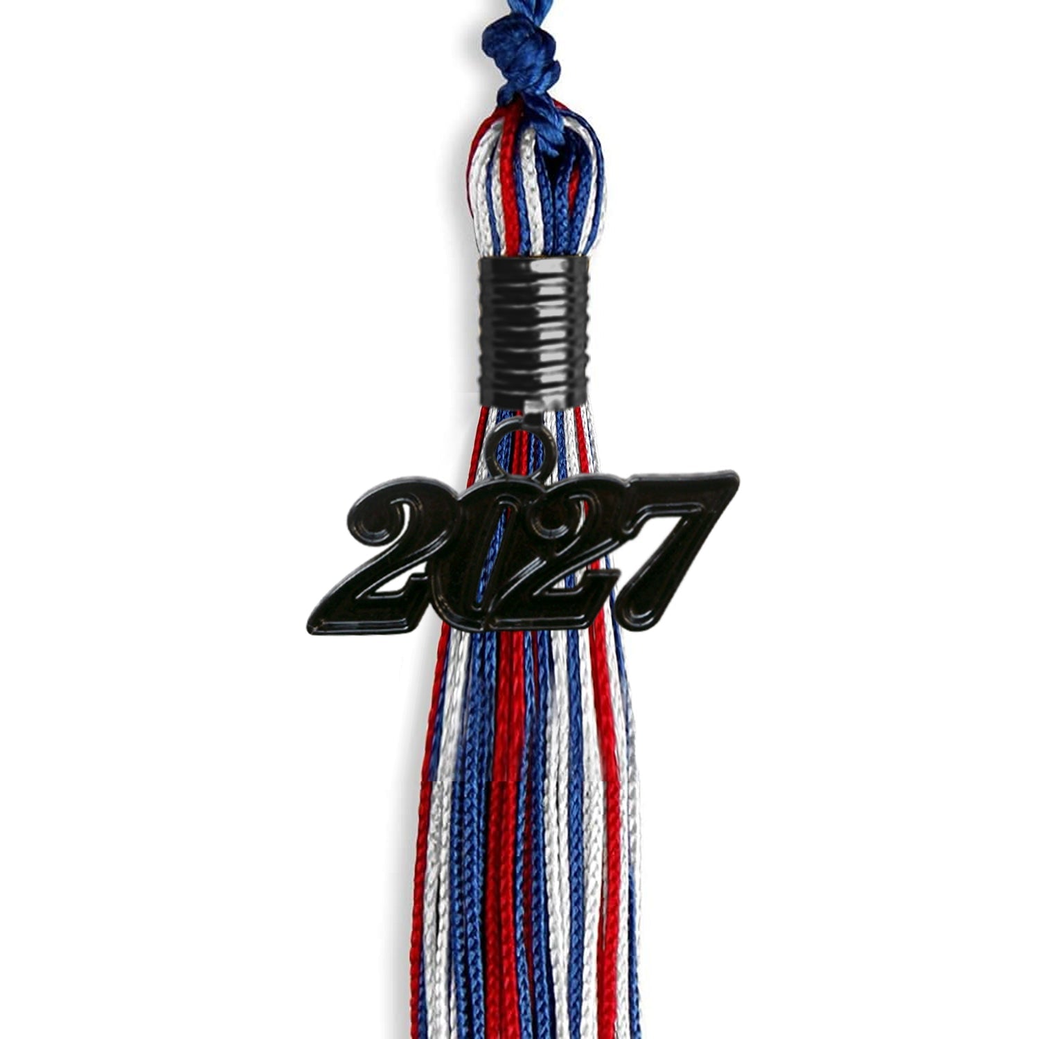 Royal Blue/Red/White Mixed Color Graduation Tassel with Black Date Drop - Endea Graduation