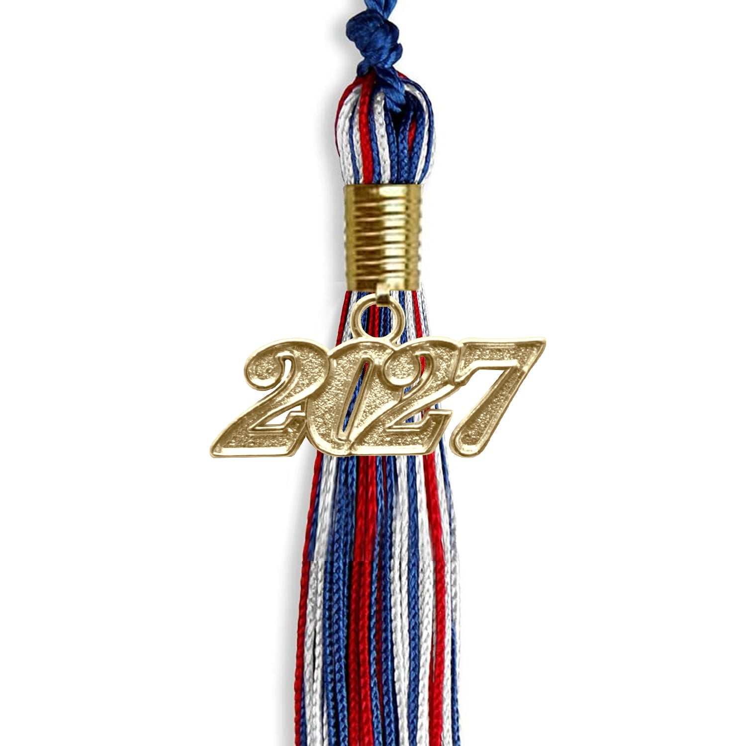 Royal Blue/Red/White Mixed Color Graduation Tassel with Gold Date Drop - Endea Graduation