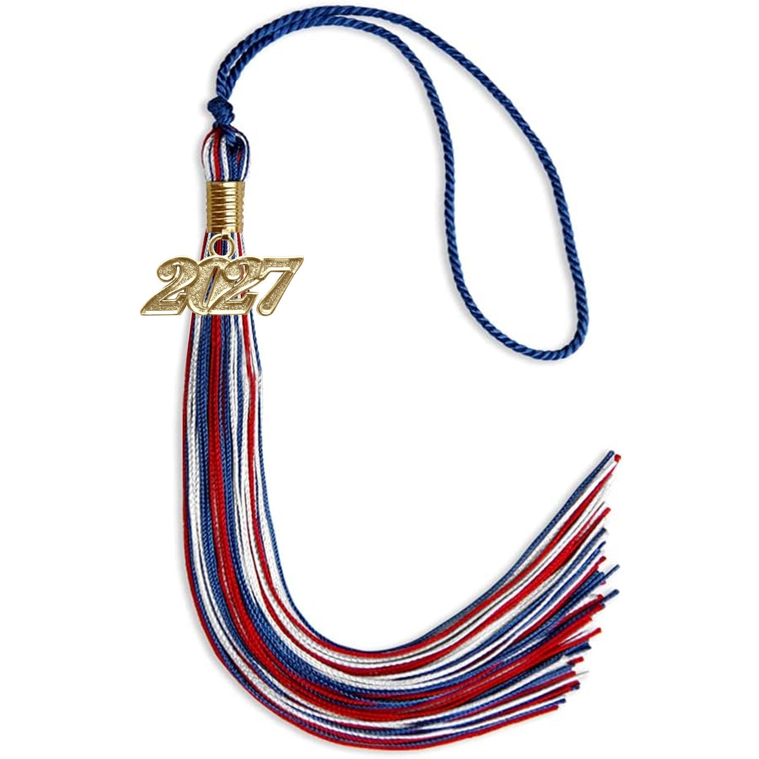 Royal Blue/Red/White Mixed Color Graduation Tassel with Gold Date Drop - Endea Graduation