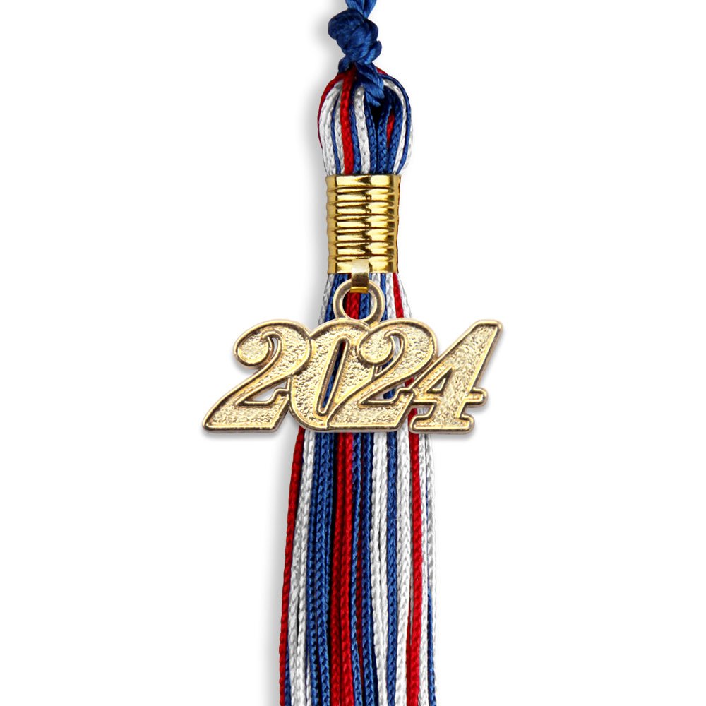 Royal Blue/Red/White Mixed Color Graduation Tassel with Gold Date Drop - Endea Graduation