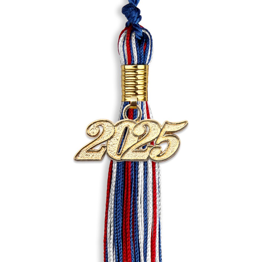 Royal Blue/Red/White Mixed Color Graduation Tassel with Gold Date Drop - Endea Graduation