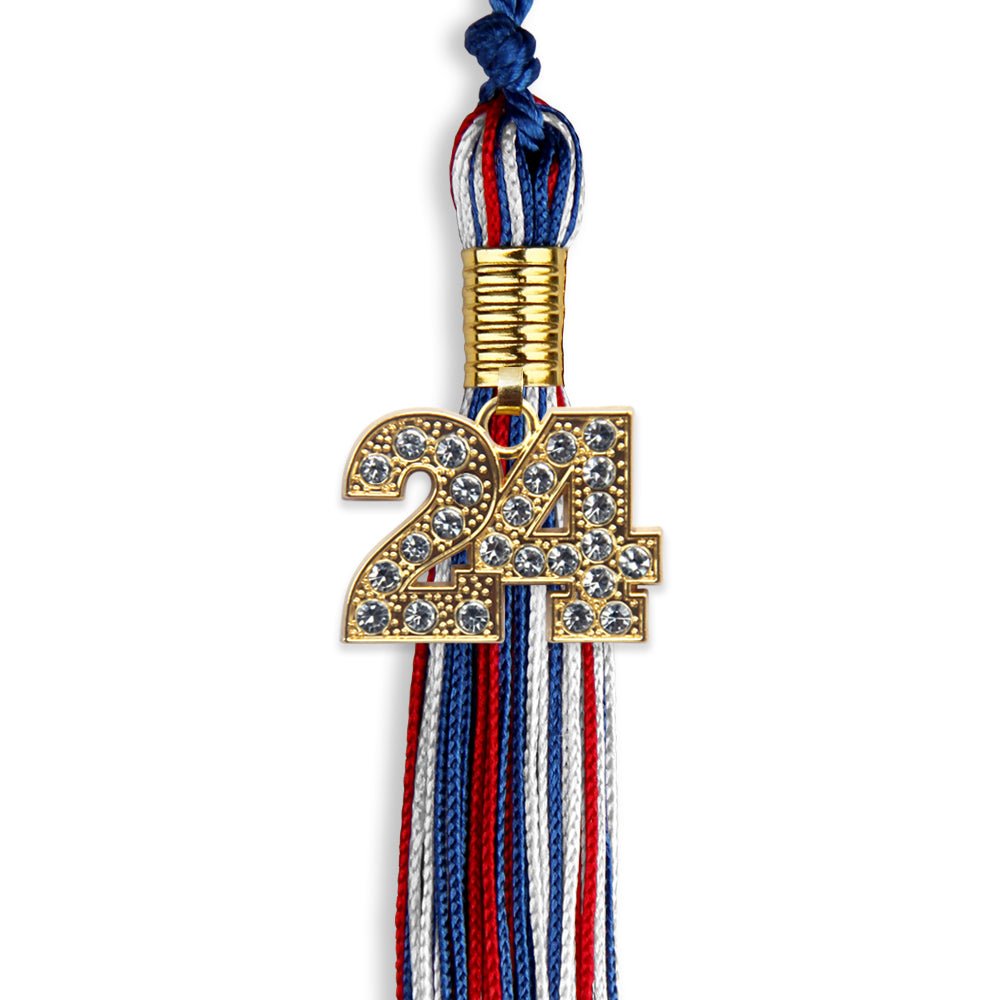 Royal Blue/Red/White Mixed Color Graduation Tassel with Gold Date Drop - Endea Graduation