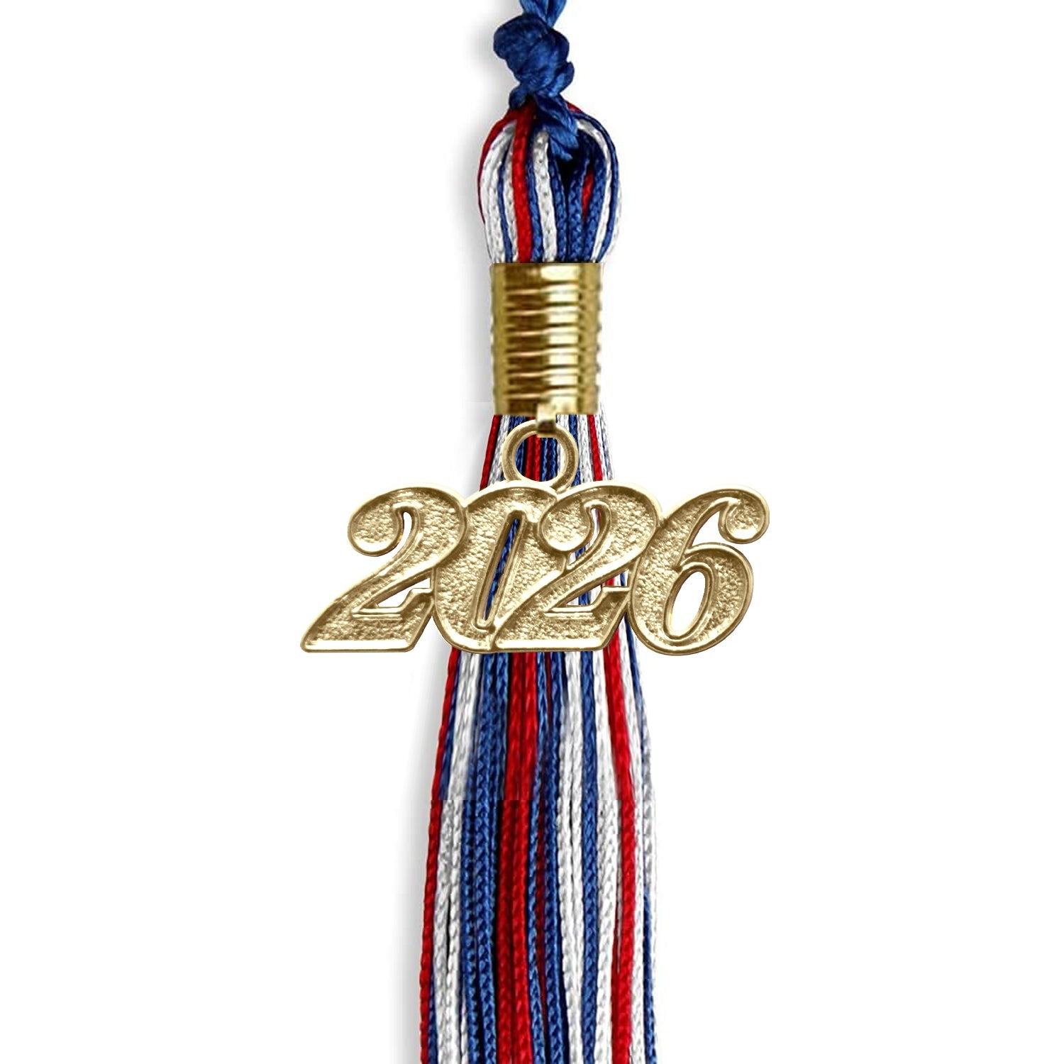 Royal Blue/Red/White Mixed Color Graduation Tassel with Gold Date Drop - Endea Graduation