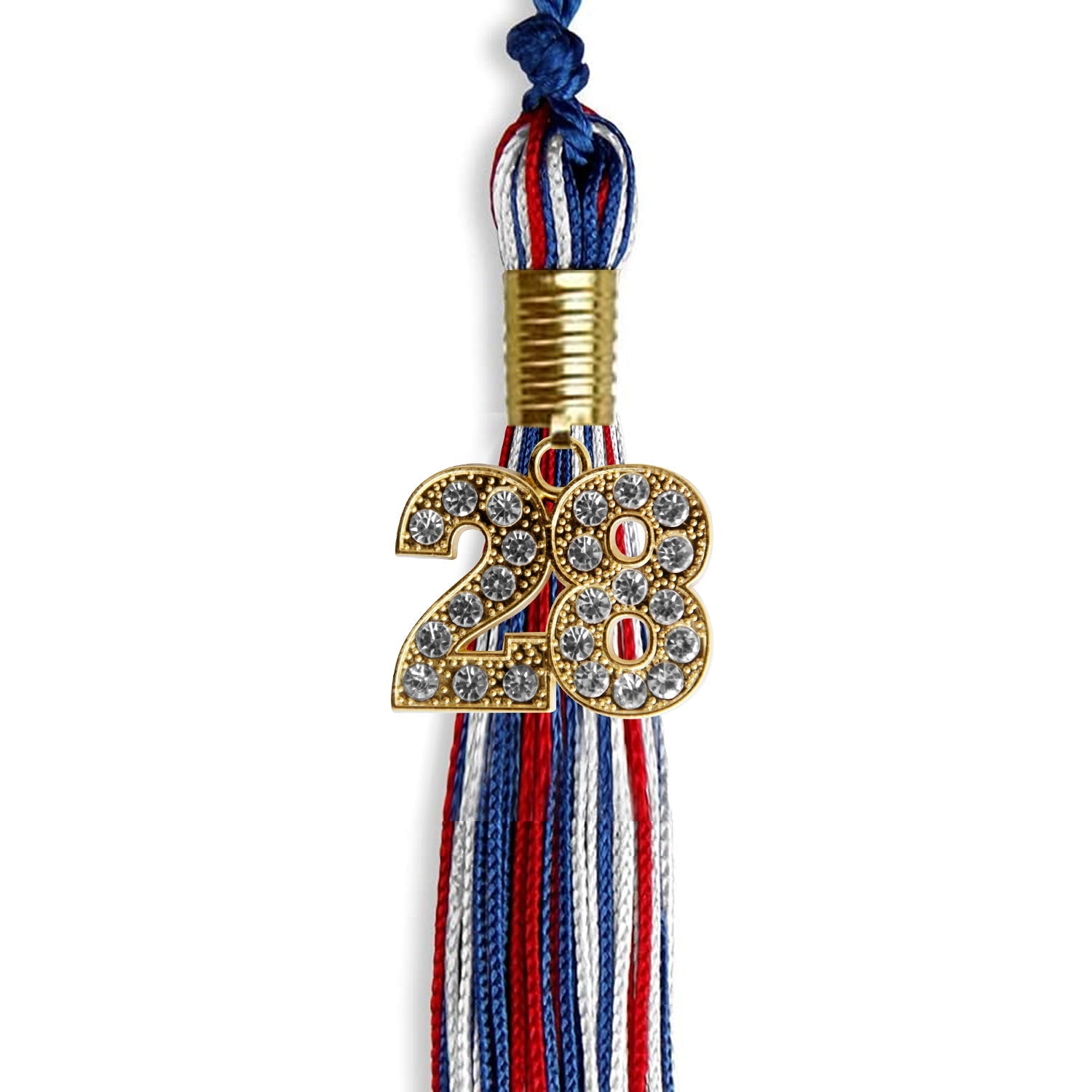 Royal Blue/Red/White Mixed Color Graduation Tassel with Gold Date Drop - Endea Graduation