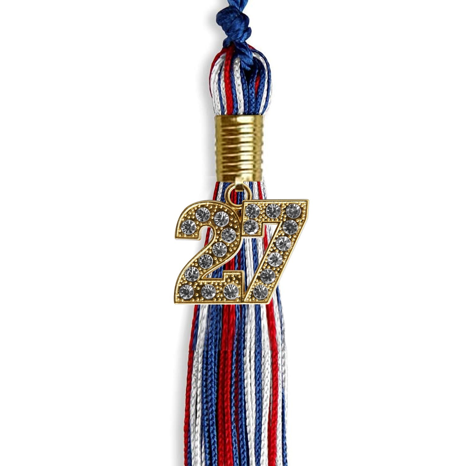 Royal Blue/Red/White Mixed Color Graduation Tassel with Gold Date Drop - Endea Graduation