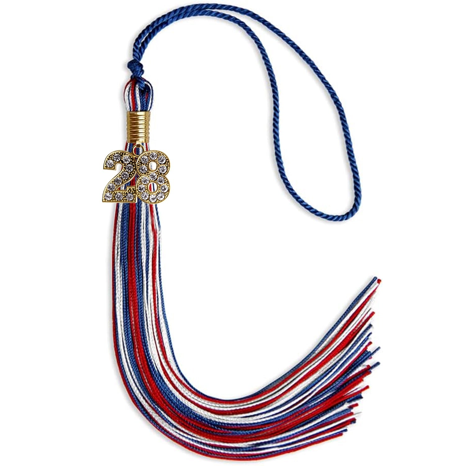 Royal Blue/Red/White Mixed Color Graduation Tassel with Gold Date Drop - Endea Graduation