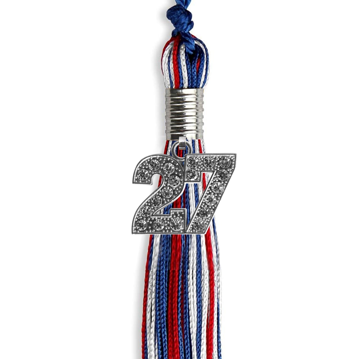 Royal Blue/Red/White Mixed Color Graduation Tassel with Silver Date Drop - Endea Graduation