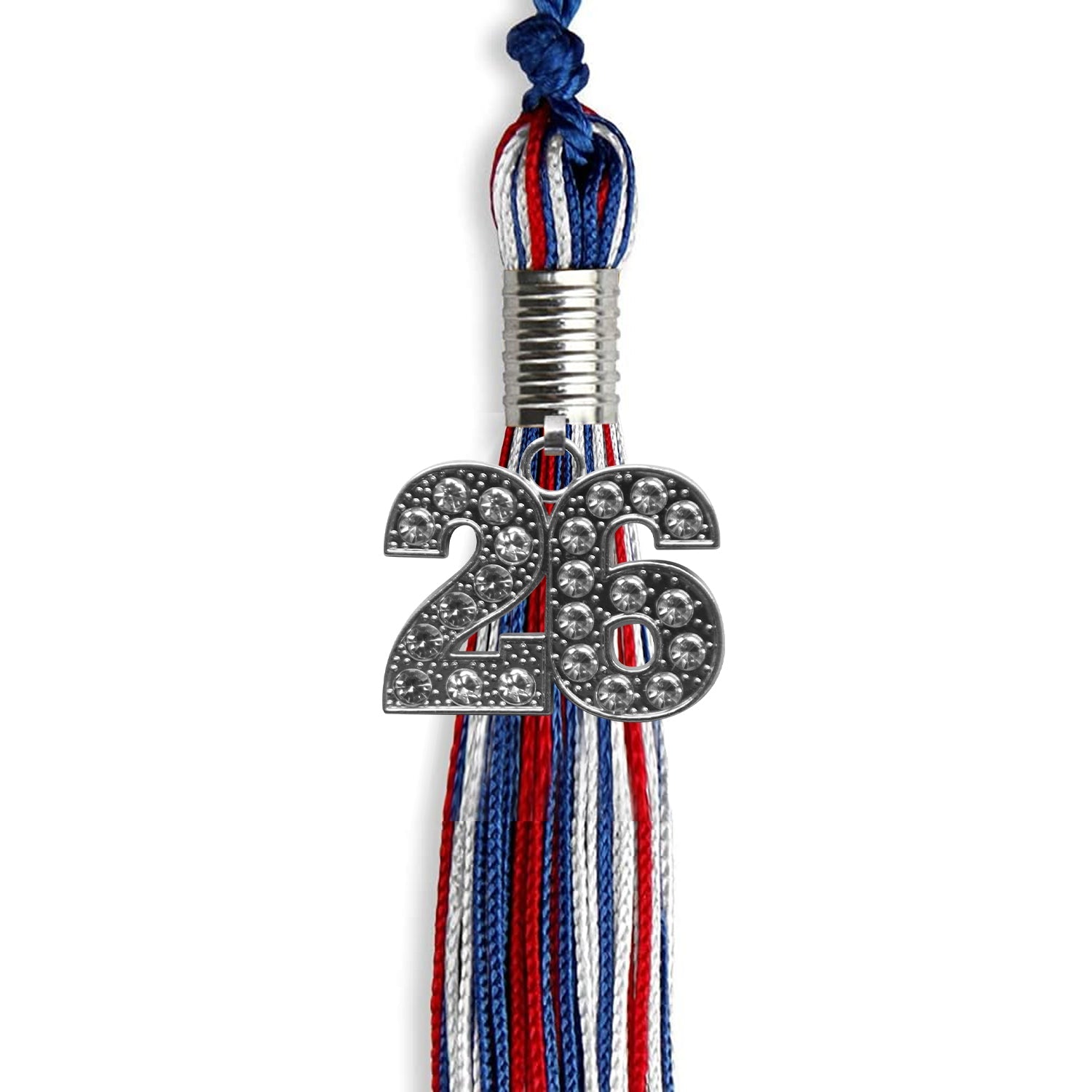 Royal Blue/Red/White Mixed Color Graduation Tassel with Silver Date Drop - Endea Graduation