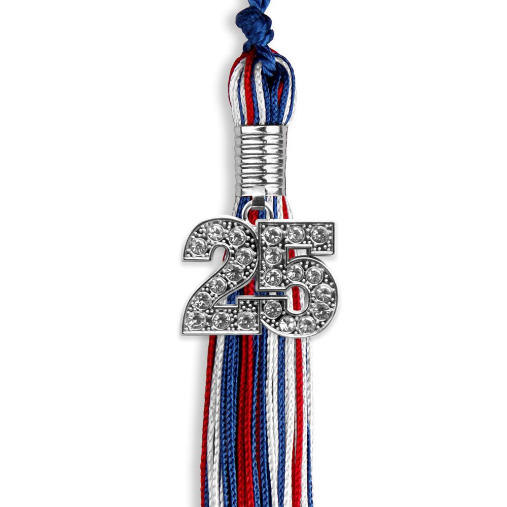 Royal Blue/Red/White Mixed Color Graduation Tassel with Silver Date Drop - Endea Graduation