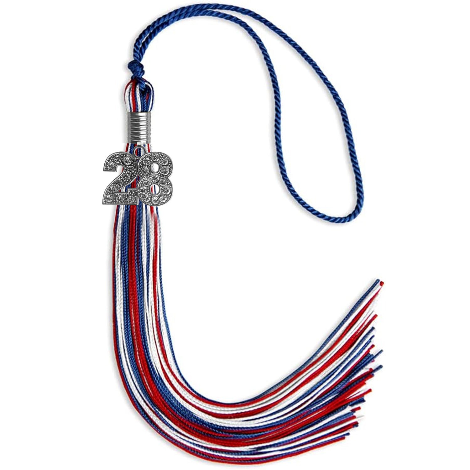 Royal Blue/Red/White Mixed Color Graduation Tassel with Silver Date Drop - Endea Graduation