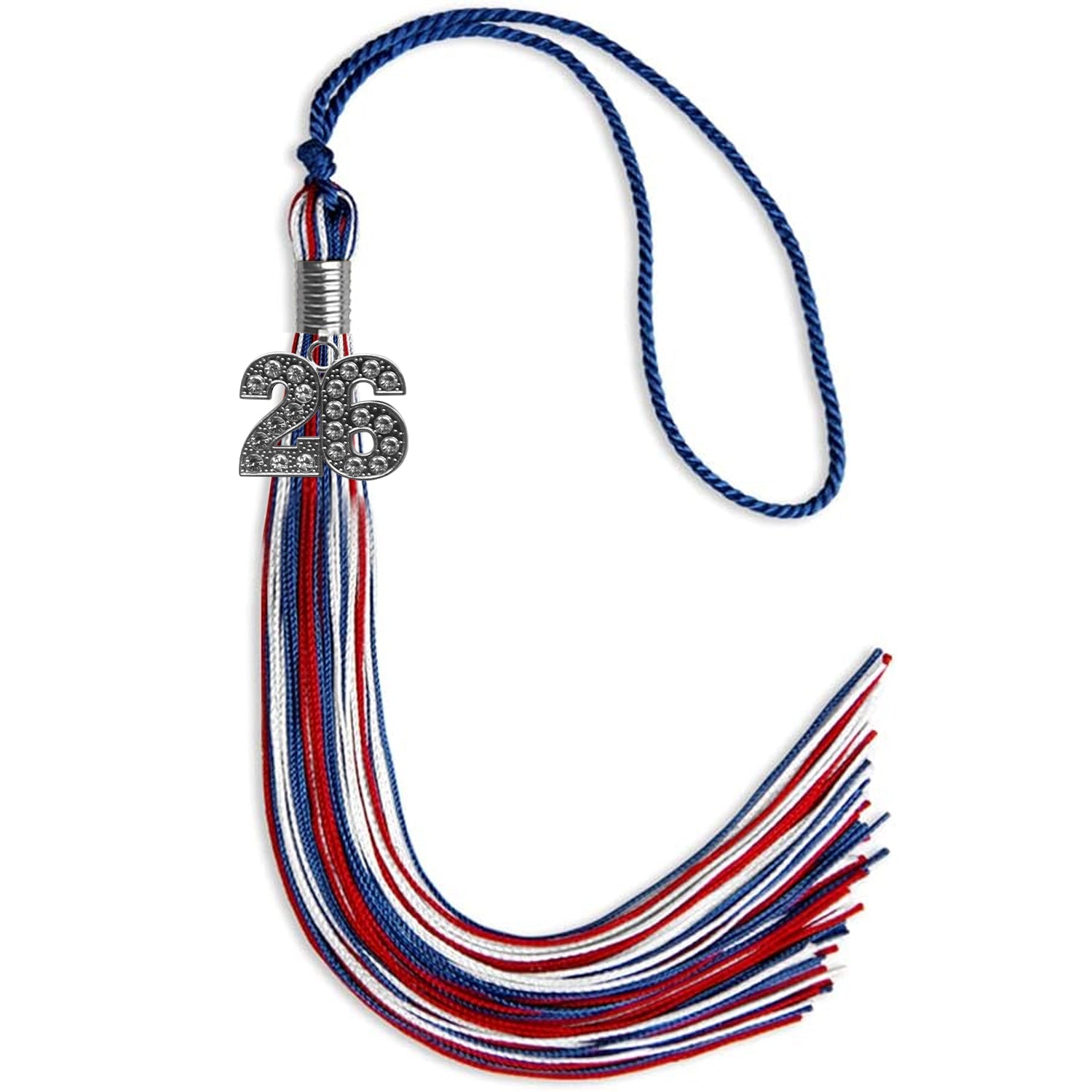 Royal Blue/Red/White Mixed Color Graduation Tassel with Silver Date Drop - Endea Graduation