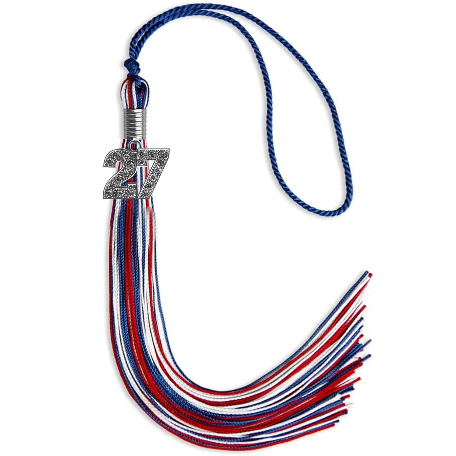 Royal Blue/Red/White Mixed Color Graduation Tassel with Silver Date Drop - Endea Graduation