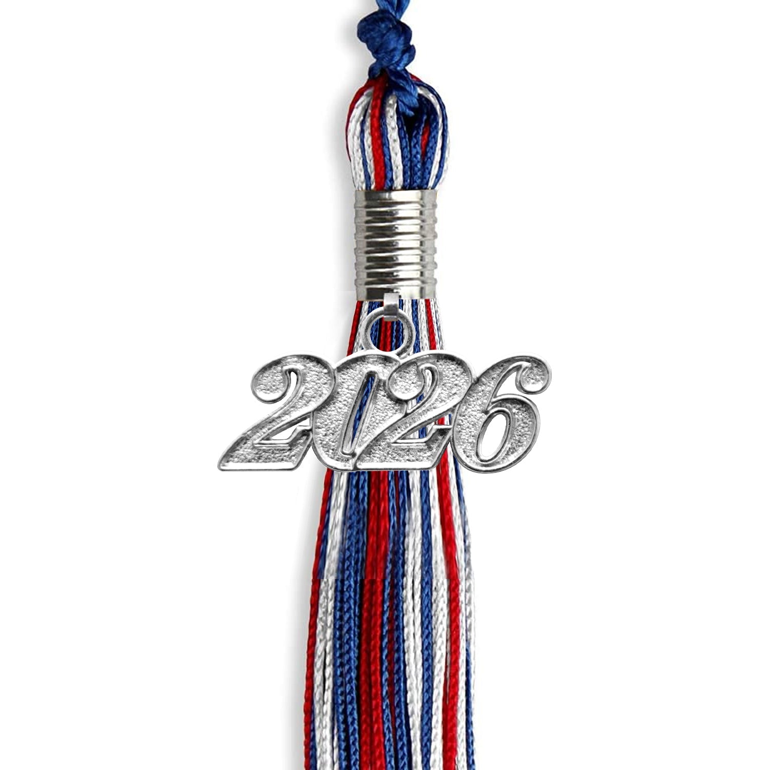 Royal Blue/Red/White Mixed Color Graduation Tassel with Silver Date Drop - Endea Graduation