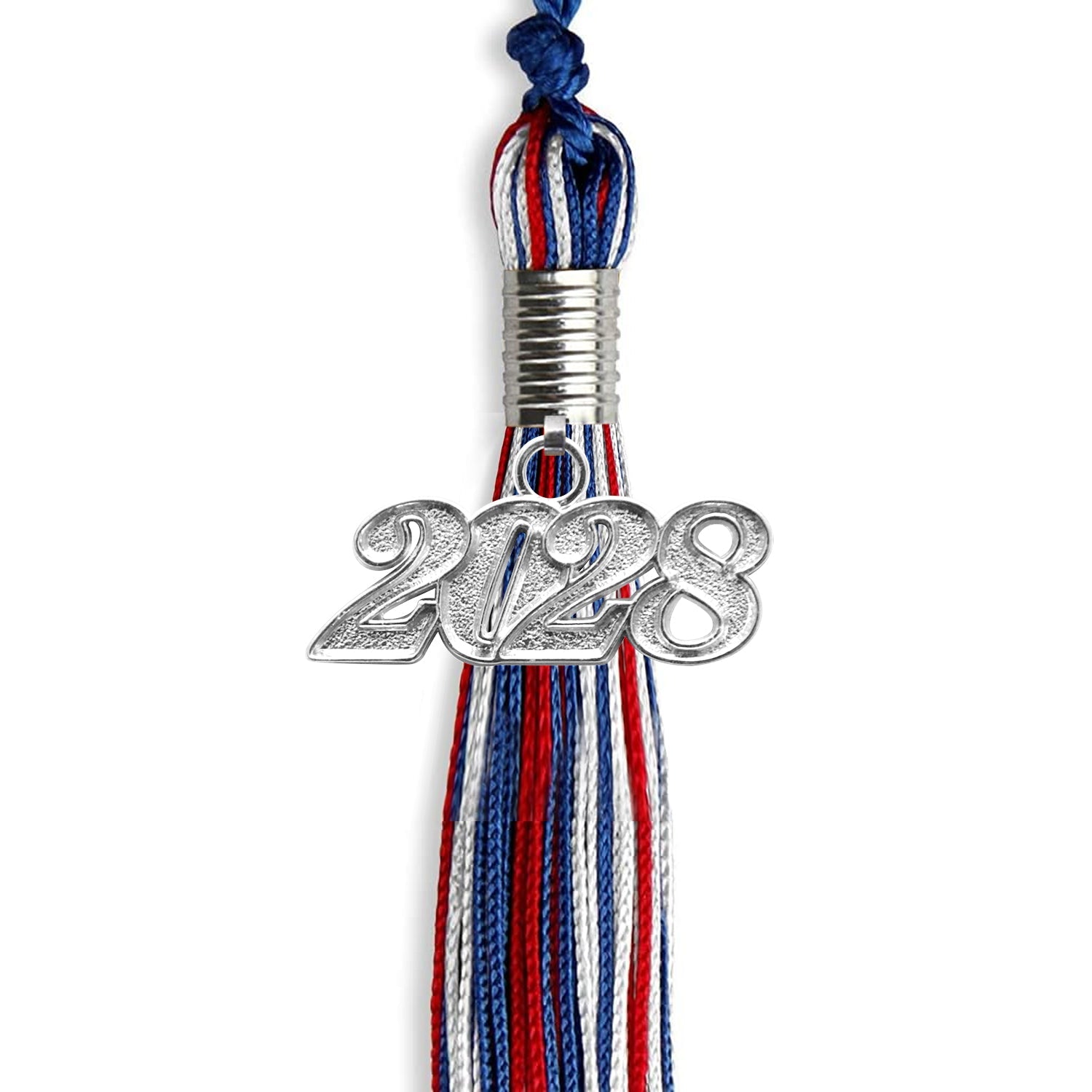 Royal Blue/Red/White Mixed Color Graduation Tassel with Silver Date Drop - Endea Graduation